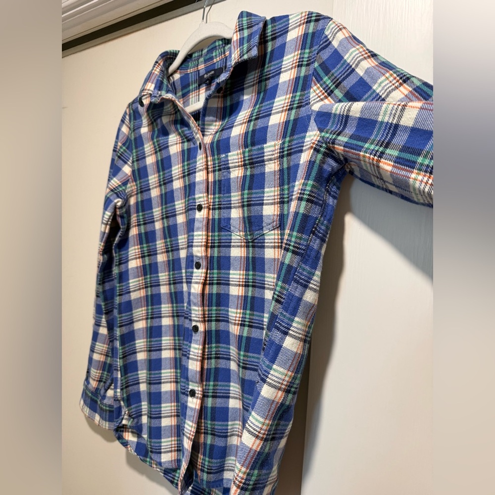 Madewell Classic Plaid Flannel Shirt | Blue Green White | Size M - Picture 9 of 11